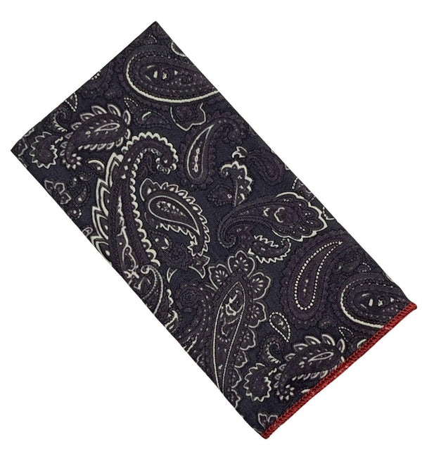 dark purple paisley cotton pocket square